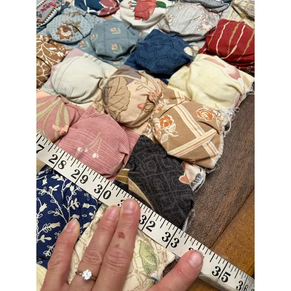 Vintage YoYo/ Biscuit Hand Made Unfinished Quilt 35”x70”